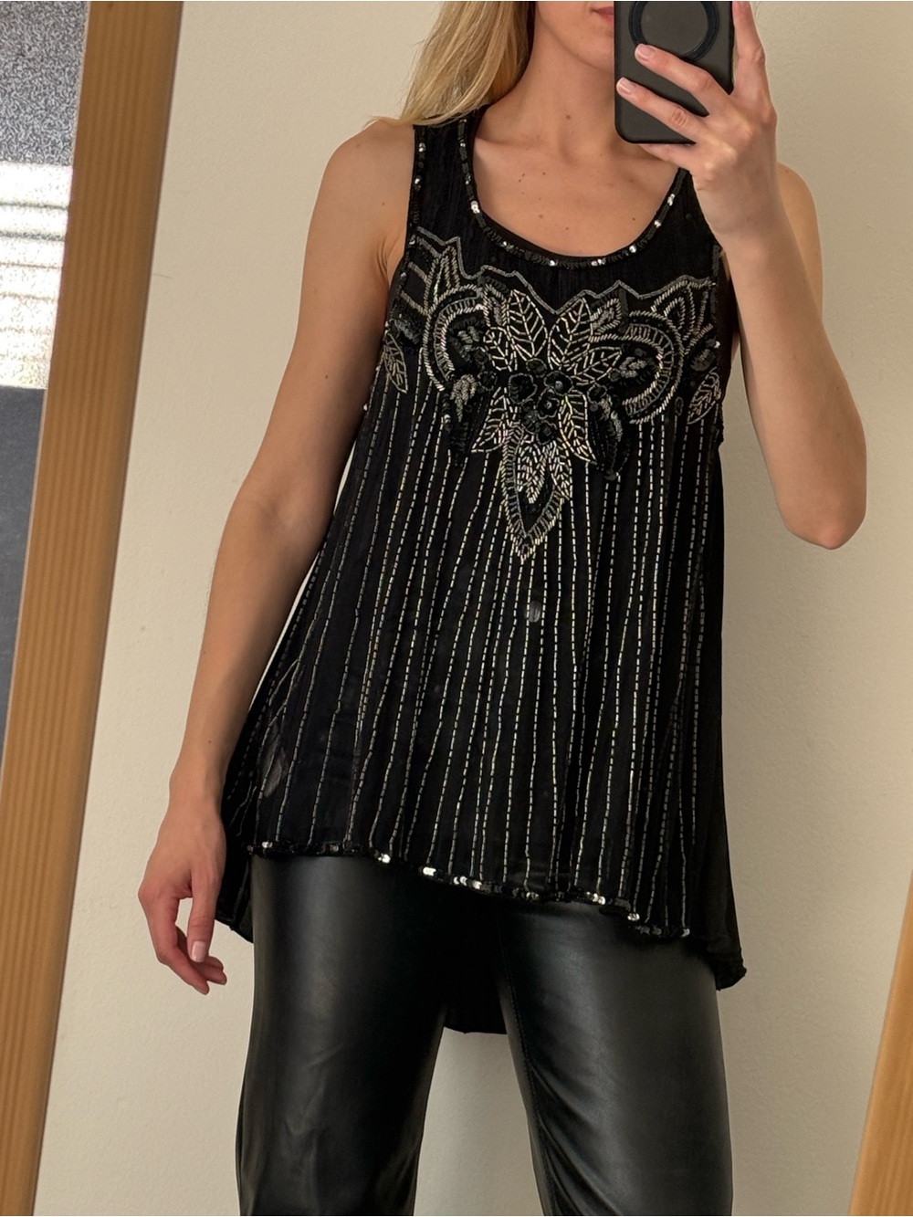 Free People, Embellished Black Beaded Tank Top, size:M, good condition